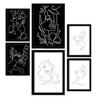 POSTER Set Mit 6 Serene Beauty 2 In Weibliche Zusammenfassung A3 & A4 Schwarzer Rahmen - Schwarz, Papier (29/3cm) - Nacnic