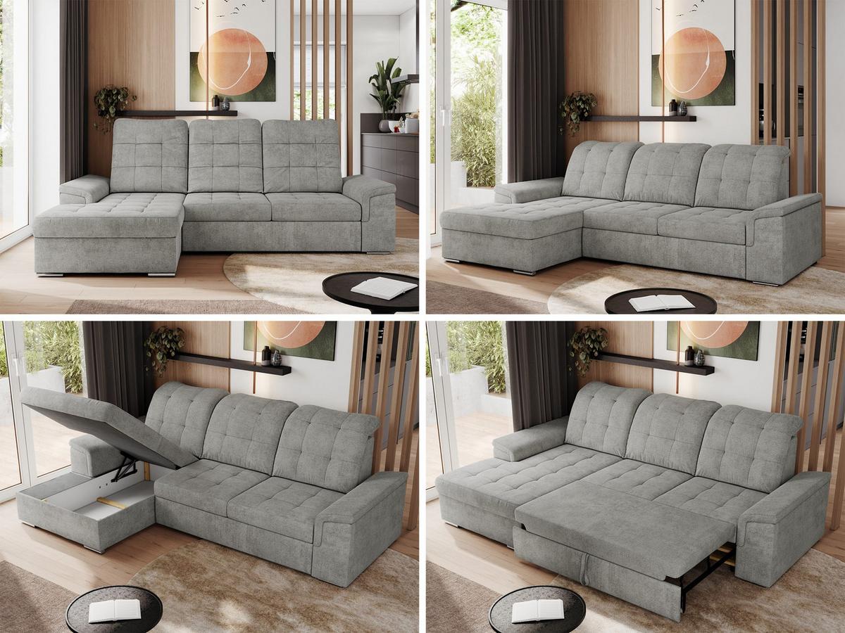 ECKSOFA MADRITO L - Hellgrau Struktur - Links - Silberfarben/Hellgrau, Textil/Metall (160/256cm)