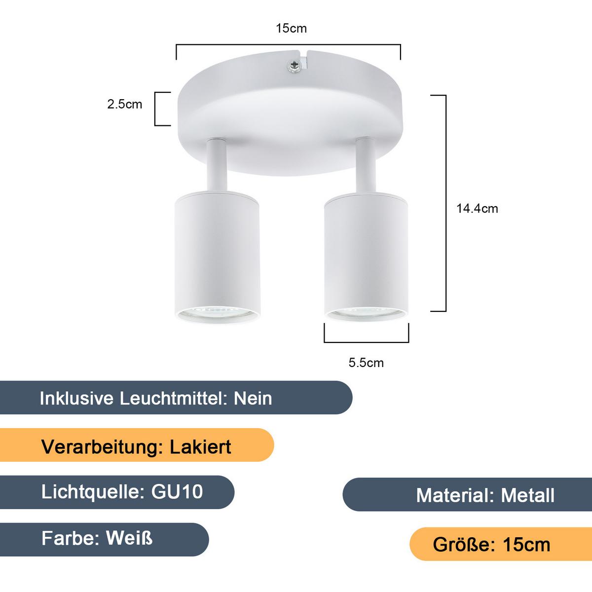DECKENSTRAHLER Bayreuth 2-flammig 15/15/14.4 cm - Weiß, Metall (15/15/14.4cm) - Nettlife