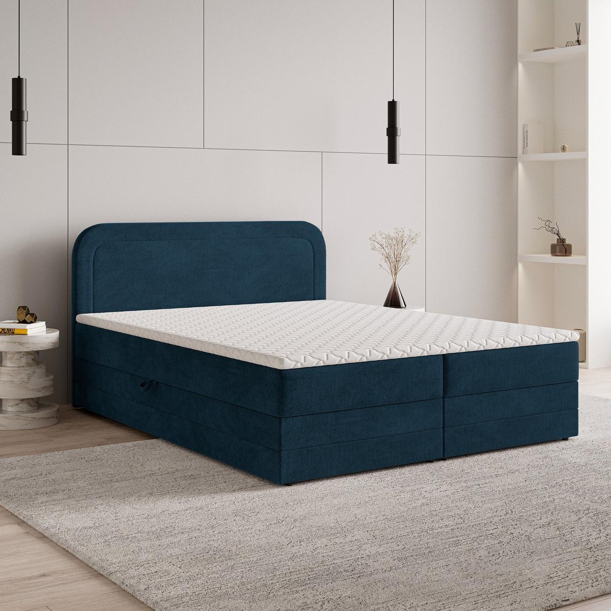 BOXBETT ARMEL 180x200 cm mit Matratze und Topper - Blau - Blau, Holz (180/200cm) - MASSENO