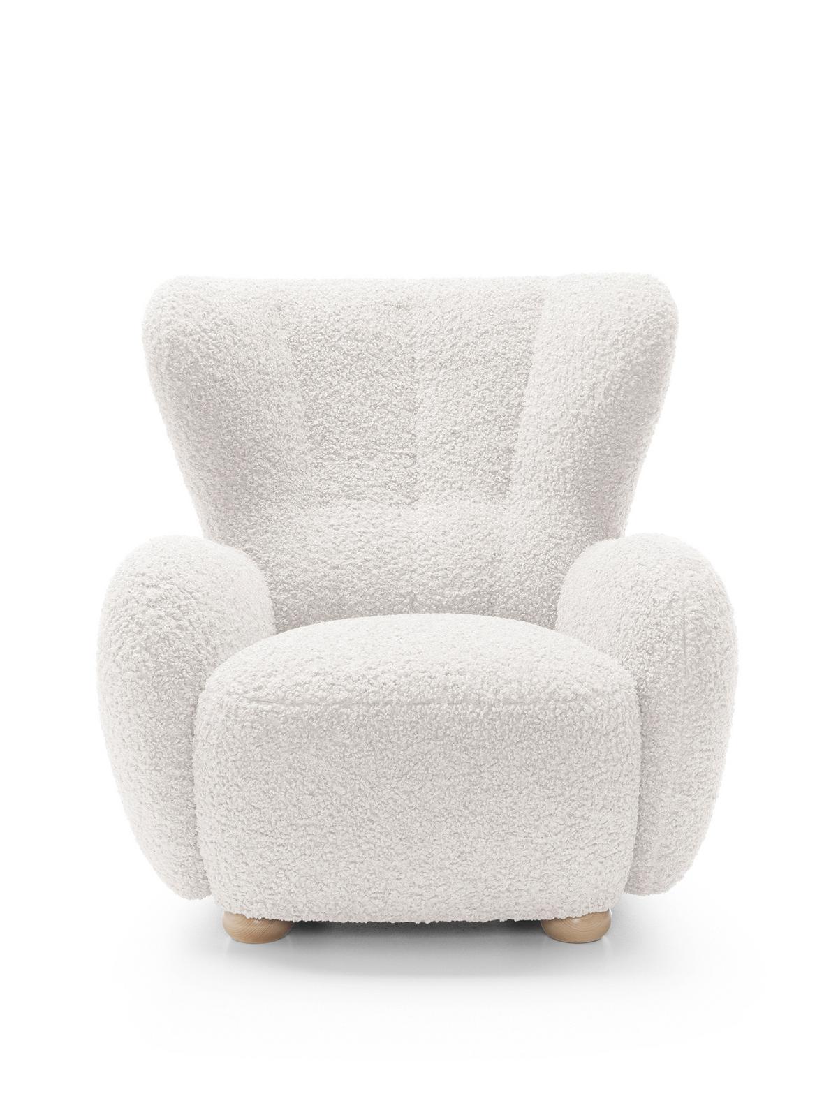 SESSEL MIST, Polstersessel Klassisch Loungesessel, Bucle-Stoff Weiß - Weiß, Holz/Holzwerkstoff (88/91/100cm) - MASSENO
