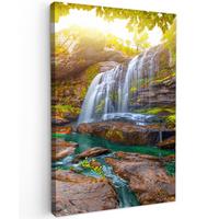 LEINWANDBILD Natur - Wasserfall - Pflanzen - Bäume - Sonne Wanddeko 40x60 cm - Olivgrün, Textil (40/60cm) - MuchoWow
