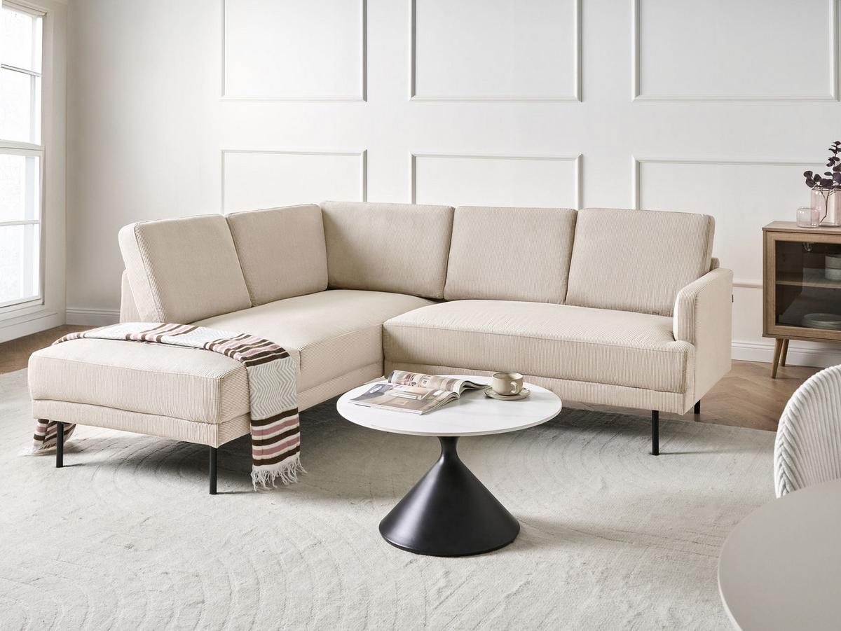 ECKSOFA 4-Sitzer Cord Beige rechtsseitig Breda - Beige/Schwarz, Textil (210/200cm) - Beliani