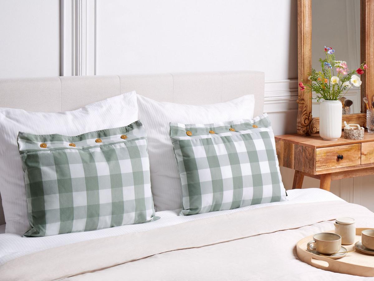 DEKOKISSEN 2er-Set Mintgrün 40/60 cm Tamnine - Weiß/Mintgrün, Textil (60/40cm) - Beliani