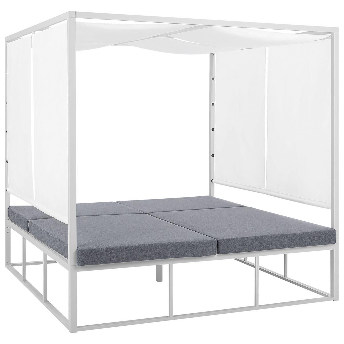 SONNENBETT mit Sonnendach Aluminium weiß Auflagen grau verstellbar PALLANZA - Weiß/Grau, Metall (195/196/196cm)