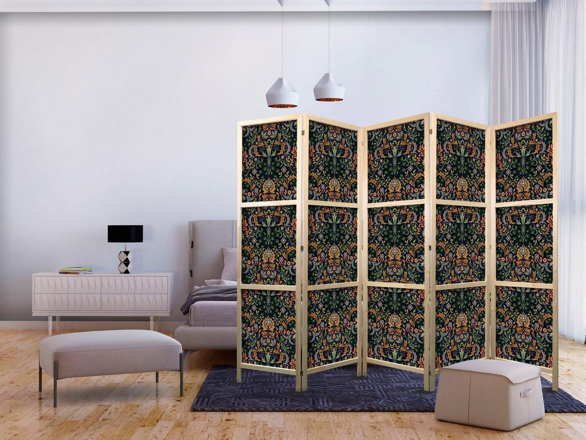 PARAVENT Japanischer 5-tlg 225x172 cm Bunte Ornamente - Multicolor, Holz/Textil (225/172/3cm) - Muralo