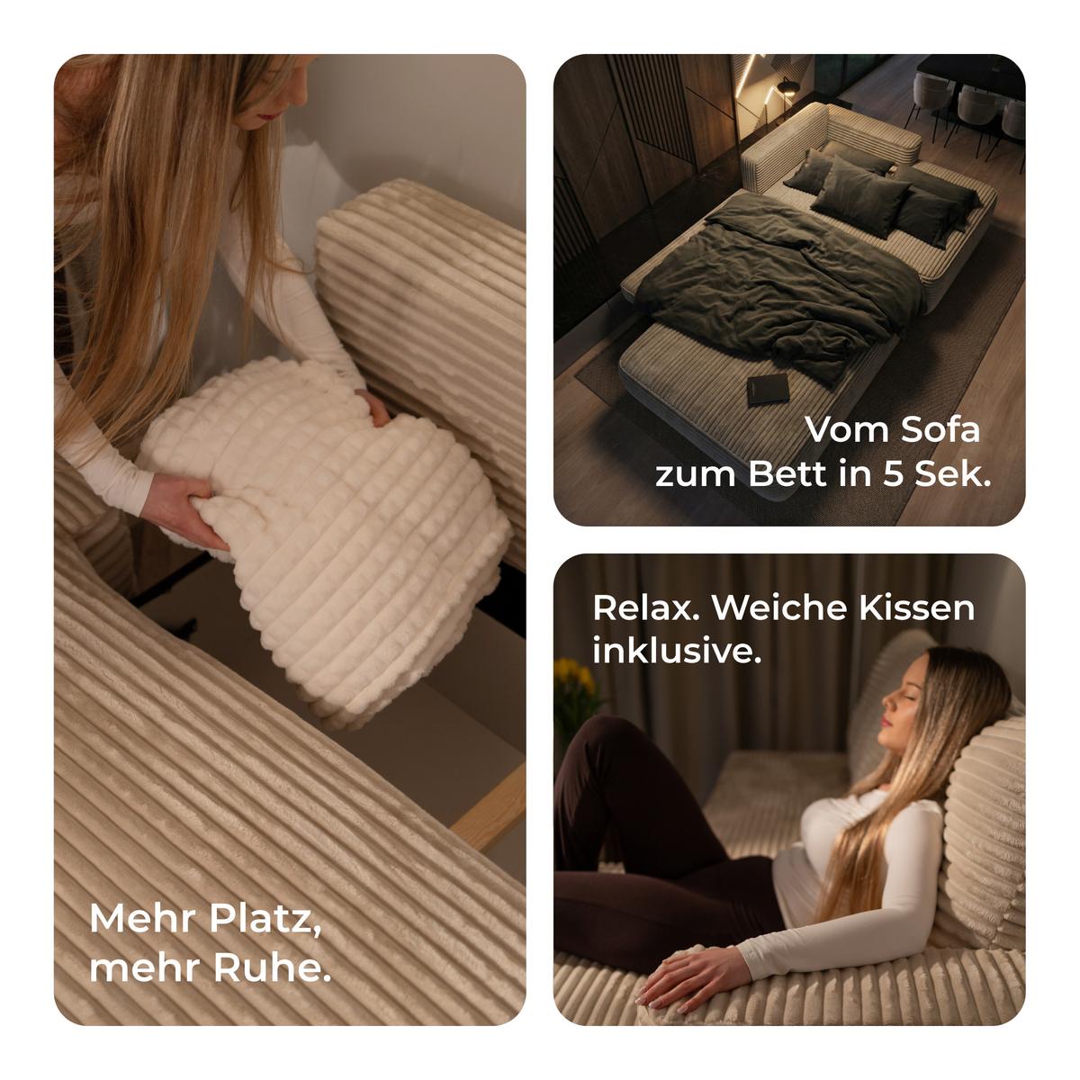 ECKSOFA AVINI T R-S Braun Kordstoff mit Schlaffunktion - Braun, Holzwerkstoff/Textil (277/160cm) - MASSENO