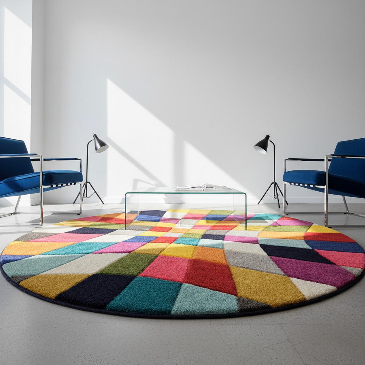 TEPPICH MEON, geometrisch, Florhöhe 11 mm, Bunt, Ø 160 cm - Multicolor, Textil (160/160cm) - KADIMA DESIGN