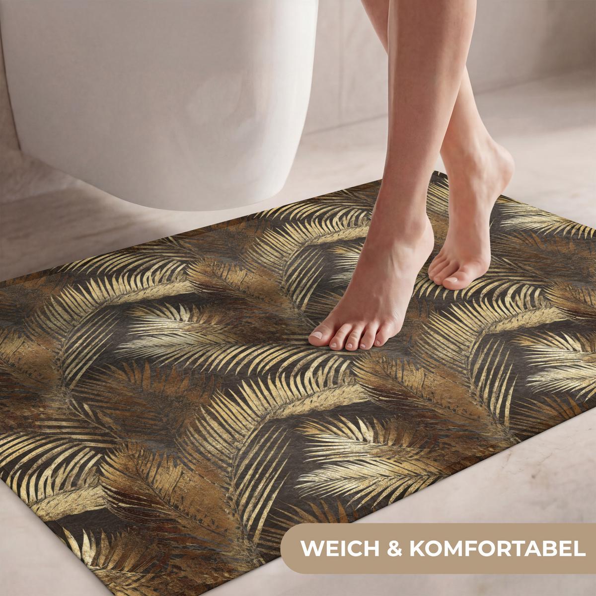WC-VORLEGER Tropisch - Blätter - Gold Toilettenteppich 90x60 cm - Goldfarben, Textil (90/1cm) - OnlyWow