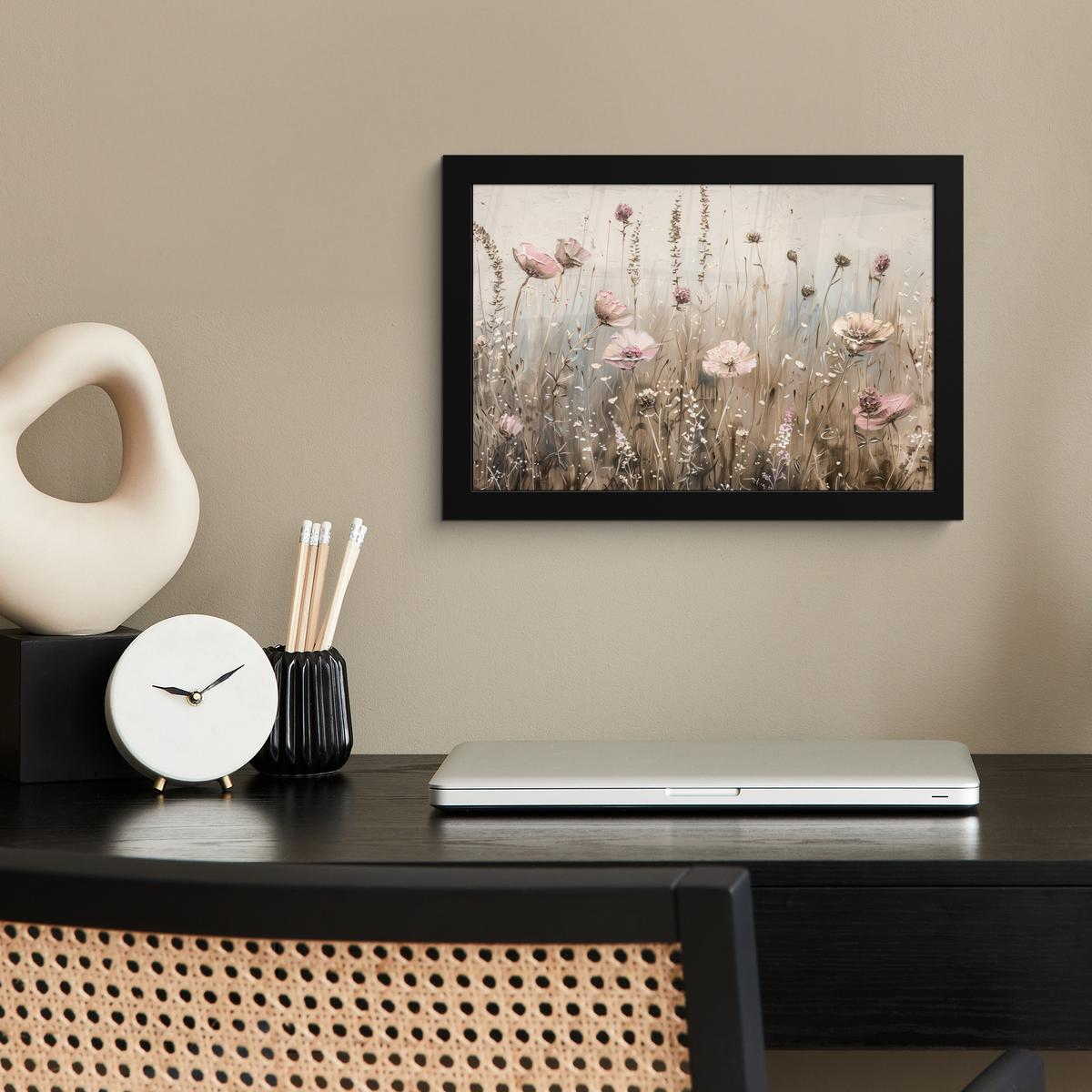 POSTER MIT RAHMENGERAHMTES BILD Blumen - Rosa - Modern - Beige 30x20 cm - Beige, Papier (30/20cm) - MuchoWow