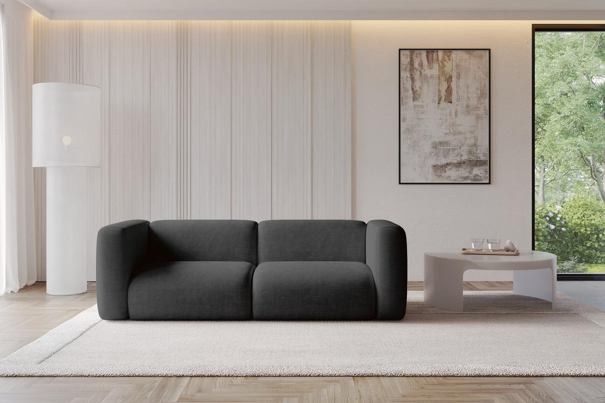 MODULARES Sofa 2-SITZER MIRA-S1 228x89x70 Schwarz cm Velours - Anthrazit/Schwarz, Holzwerkstoff/Kunststoff (228/70/89cm) - ALTDECOR