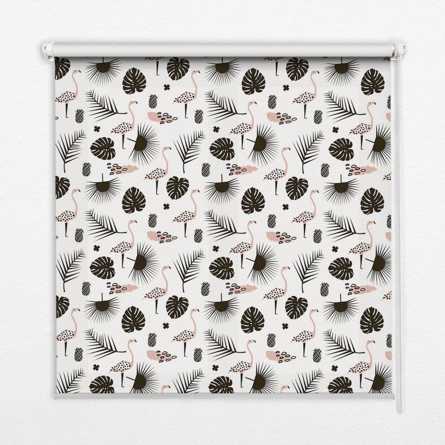 INNENROLLO - Fensterrollo - Rollo - 150x140 cm - Flamingos und Blätter - Schwarz, Kunststoff (150/140/0.5cm) - TULUP