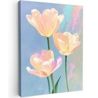LEINWANDBILD Tulpen - Rosa Akzente - Blau Room Decor 30x40 cm - Pastellblau, Textil (30/40cm) - MuchoWow