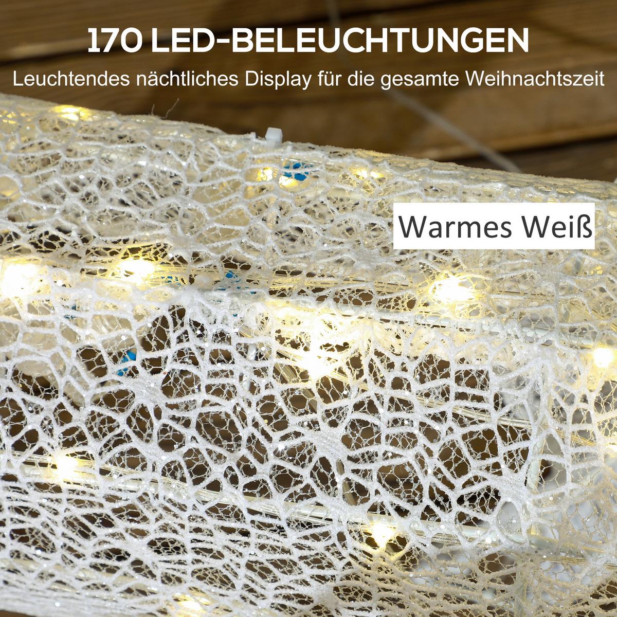 LED Rentier und Schlitten Weihnachtsdeko mit 170 Lichtern für Indoor, Outdoor - Weiß, Metall (29/42/50cm) - Outsunny