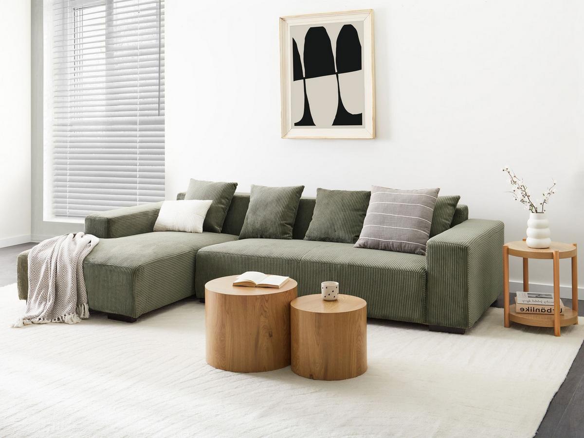 ECKSOFA 4-Sitzer Cord Grün rechtsseitig Lungo - Schwarz/Grün, Textil (285/160cm) - Beliani