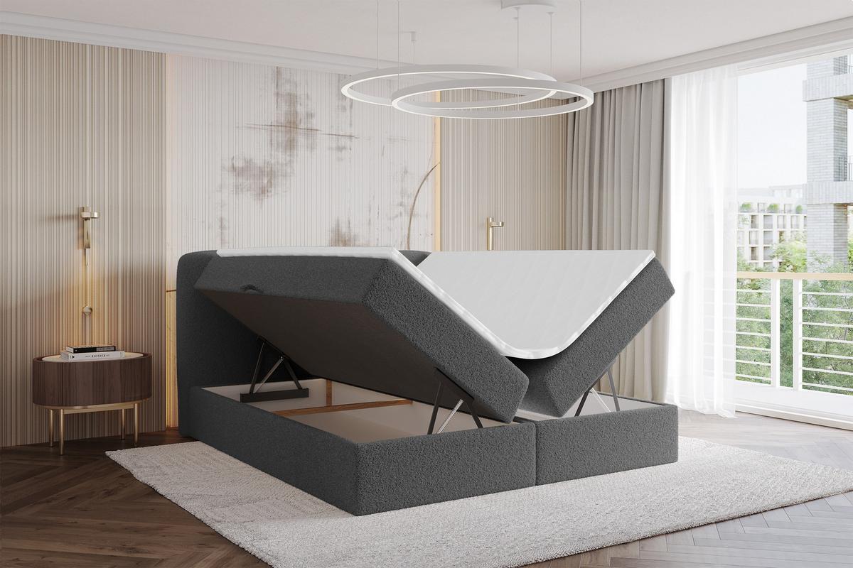 BOXBETT mit Matratze H4 - NINA - 180x200 cm Grau - Titanfarben, Holzwerkstoff (180/200cm) - ALTDECOR