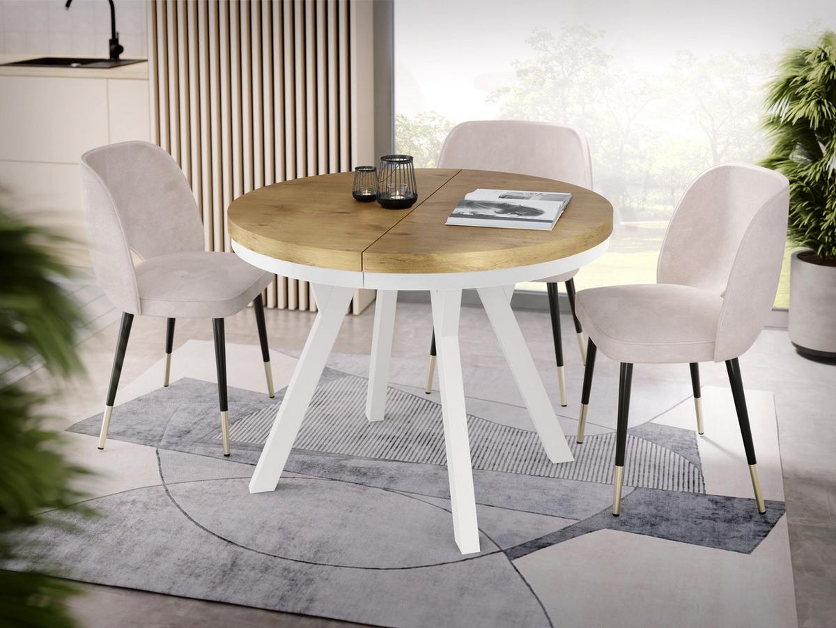 ESSTISCH Lume Weiß runder ausziehbarer, Lancelot Eiche 100-200/100/76 cm - Eichefarben/Weiß, Holz/Holzwerkstoff (100/200/76cm) - WFL GROUP