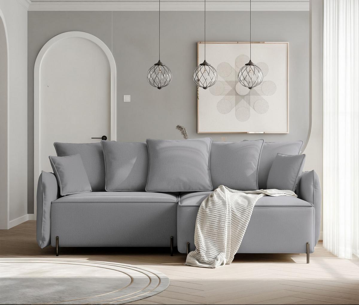 ECKSOFA MARCO Rechts, mit Schlaffunktion und Bettkasten, Grau - Grau, Textil/Metall (221/148cm) - Idohome
