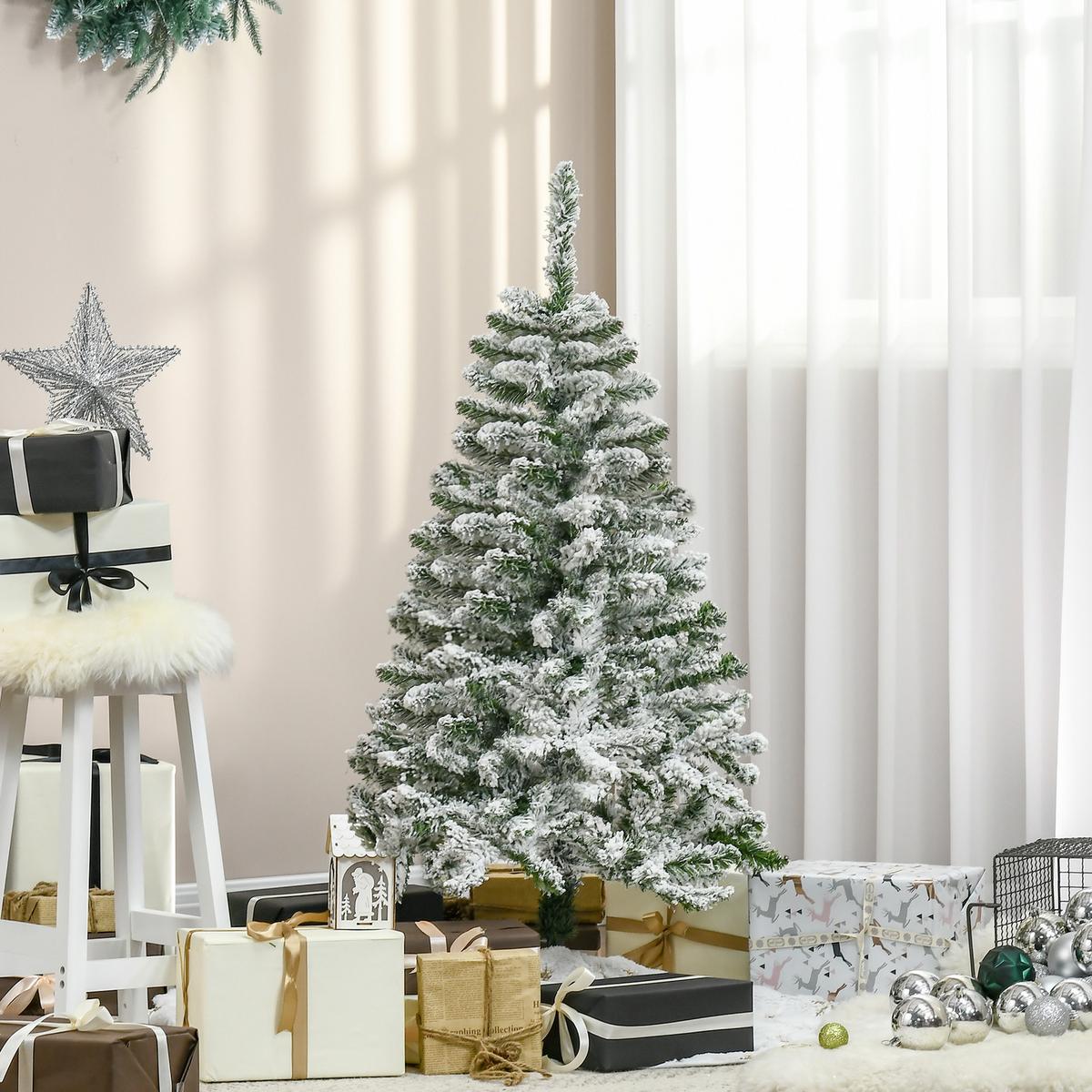KÜNSTLICHER Weihnachtsbaum, 120 cm Kunstkiefer mit Kunstschnee, Indoor - Weiß/Grün, Kunststoff (120cm) - HOMCOM