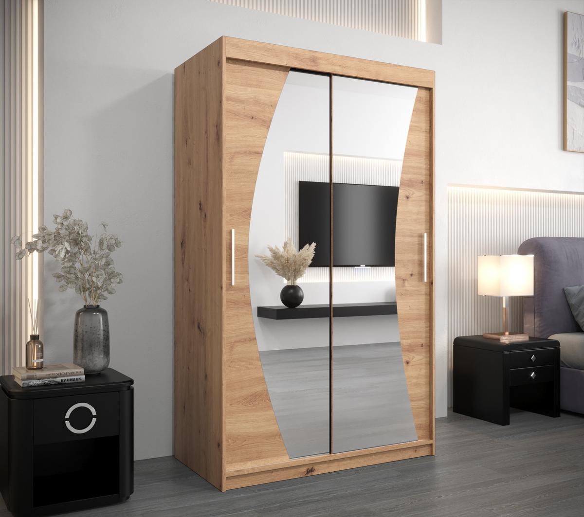 SCHWEBETÜRENSCHRANK 200/120/62 2-türig - Silberfarben/Eiche Artisan, Holz/Kunststoff (120/200/62cm) - MÖBEL KRYSPOL