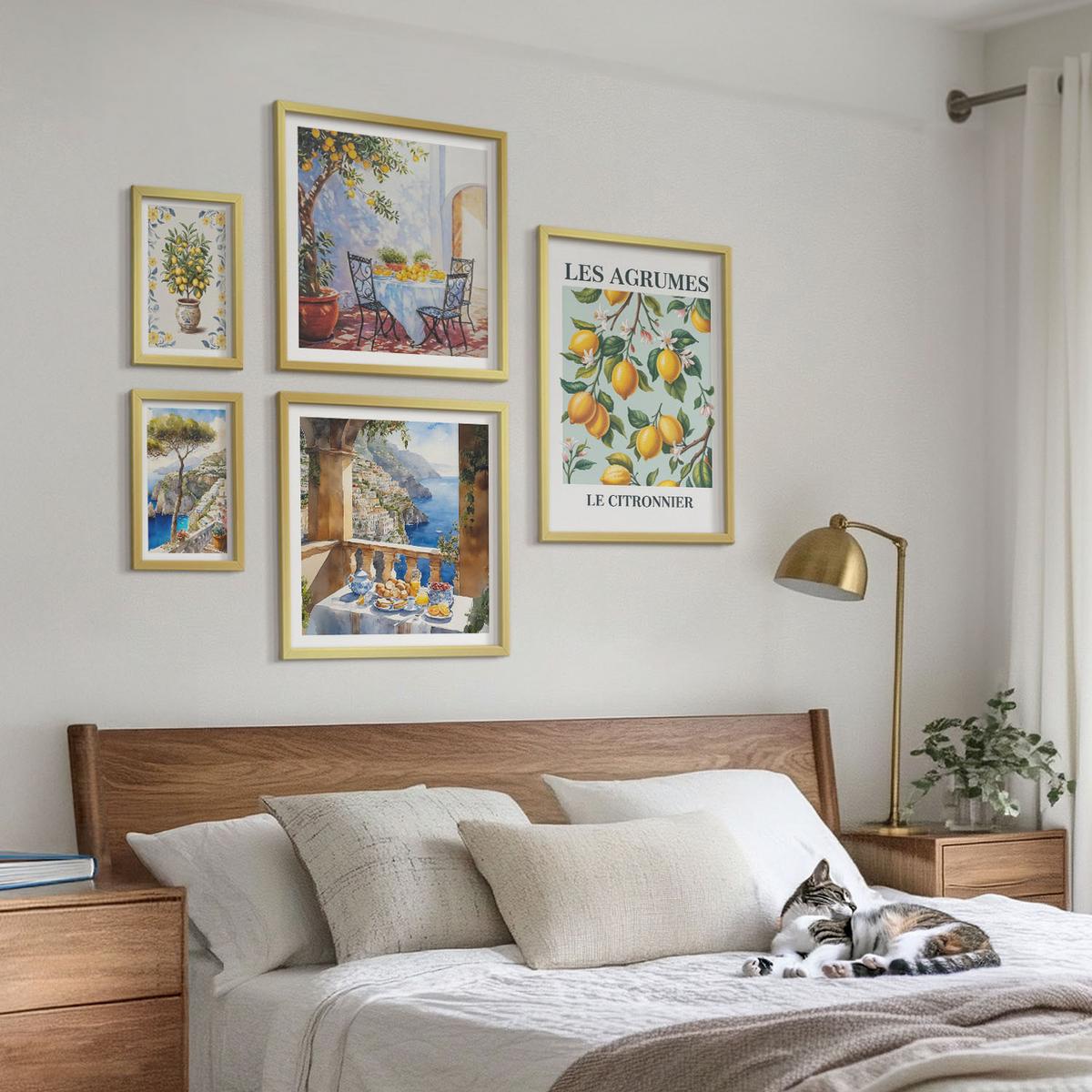 BILDER SET 5er Set - 50x50 cm & 20x30 cm & 40x60 cm Goldrahmen - Küchenkräuterpflanzen Beschriftungen - Goldfarben, Kunststoff (40/60cm) - TULUP