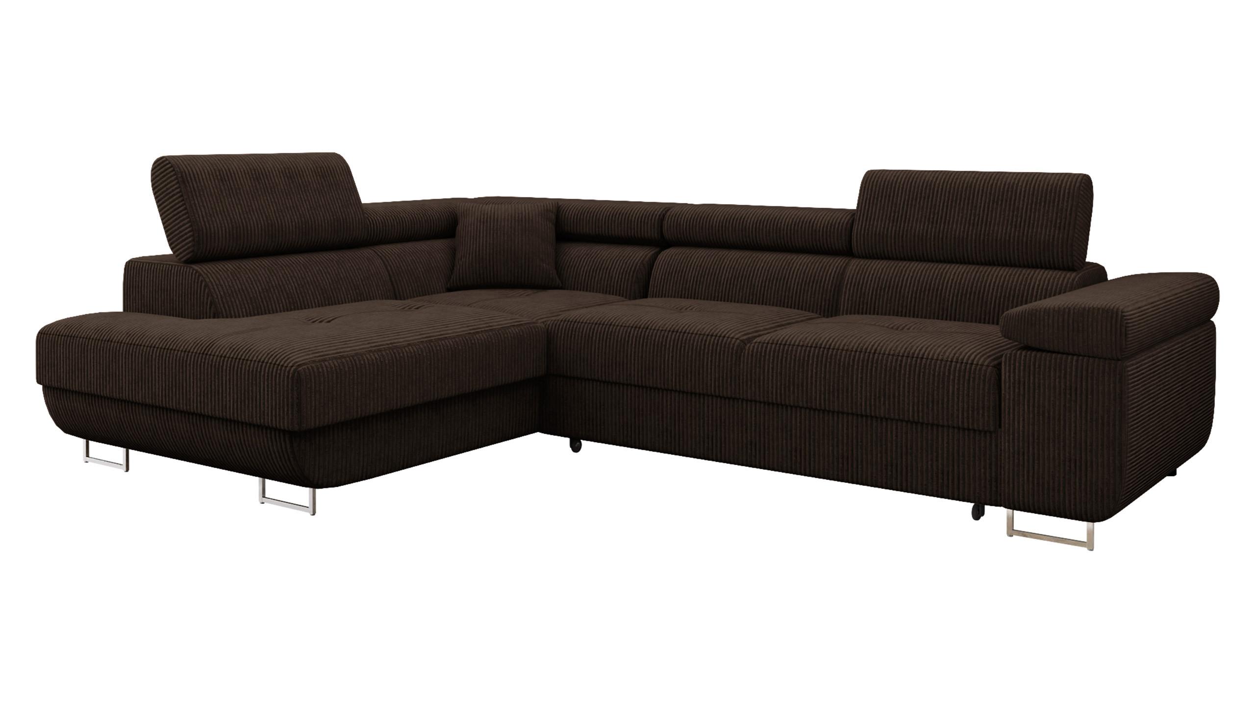 ECKSOFA Torezio Cord, Seite: Links - Nussbaumfarben, Holz/Textil (274/203cm) - MIRJAN24