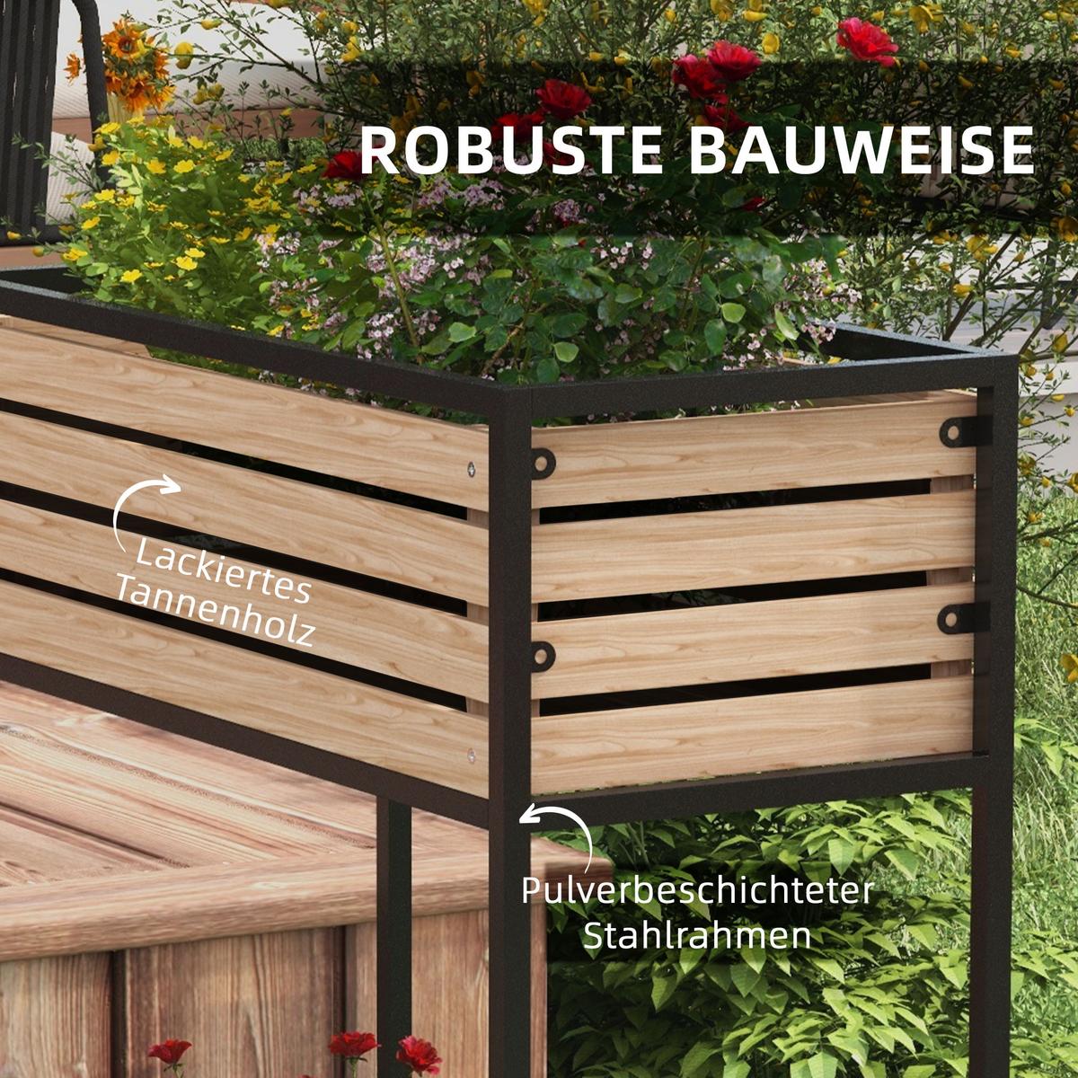 HOCHBEET aus Holz, 2-Stufiger Blumenkasten mit Ablage, für Garten, Balkon, Hellbraun - Braun, Metall (39/100/83cm) - Outsunny