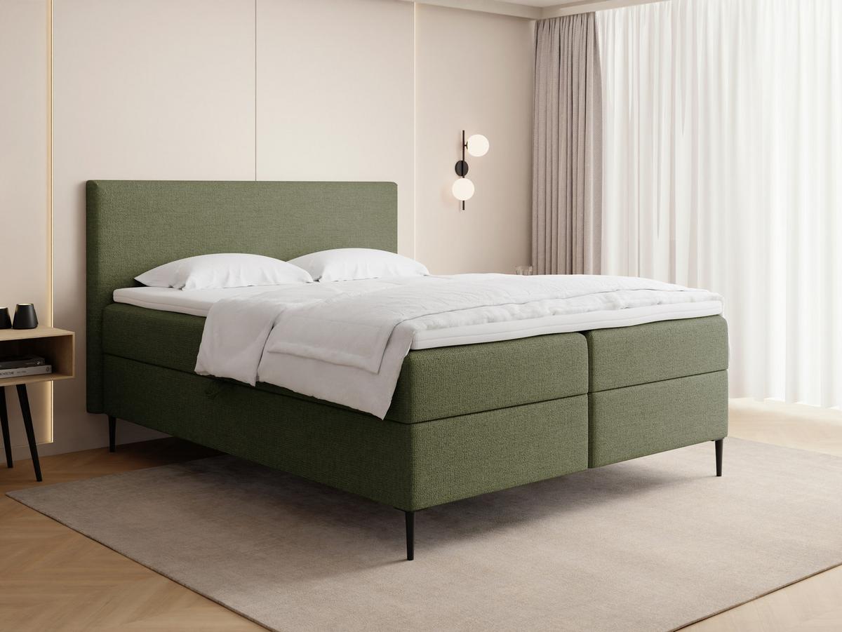BOXBETT Alba Rise mit Bettkasten, Grün Chenille 180x200 cm – inkl. H4 Taschenfederkern Matratze & Foam Topper - Schwarz/Grün, Holz/Textil (180/200cm) - WFL GROUP