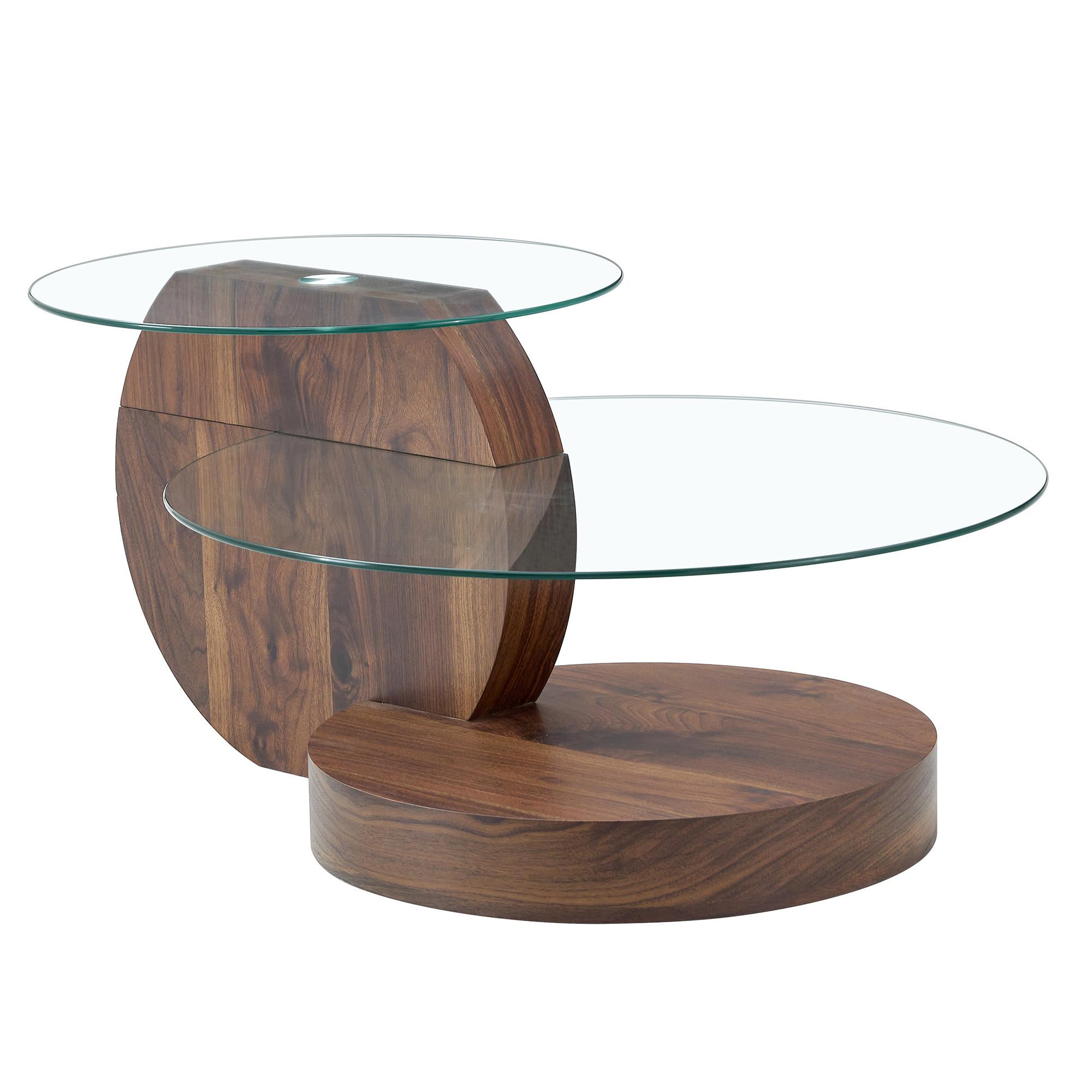 COUCHTISCH glas walnuss mehrstufig stauraum - Walnussfarben, Holzwerkstoff (70/90/44cm) - Urban Meuble