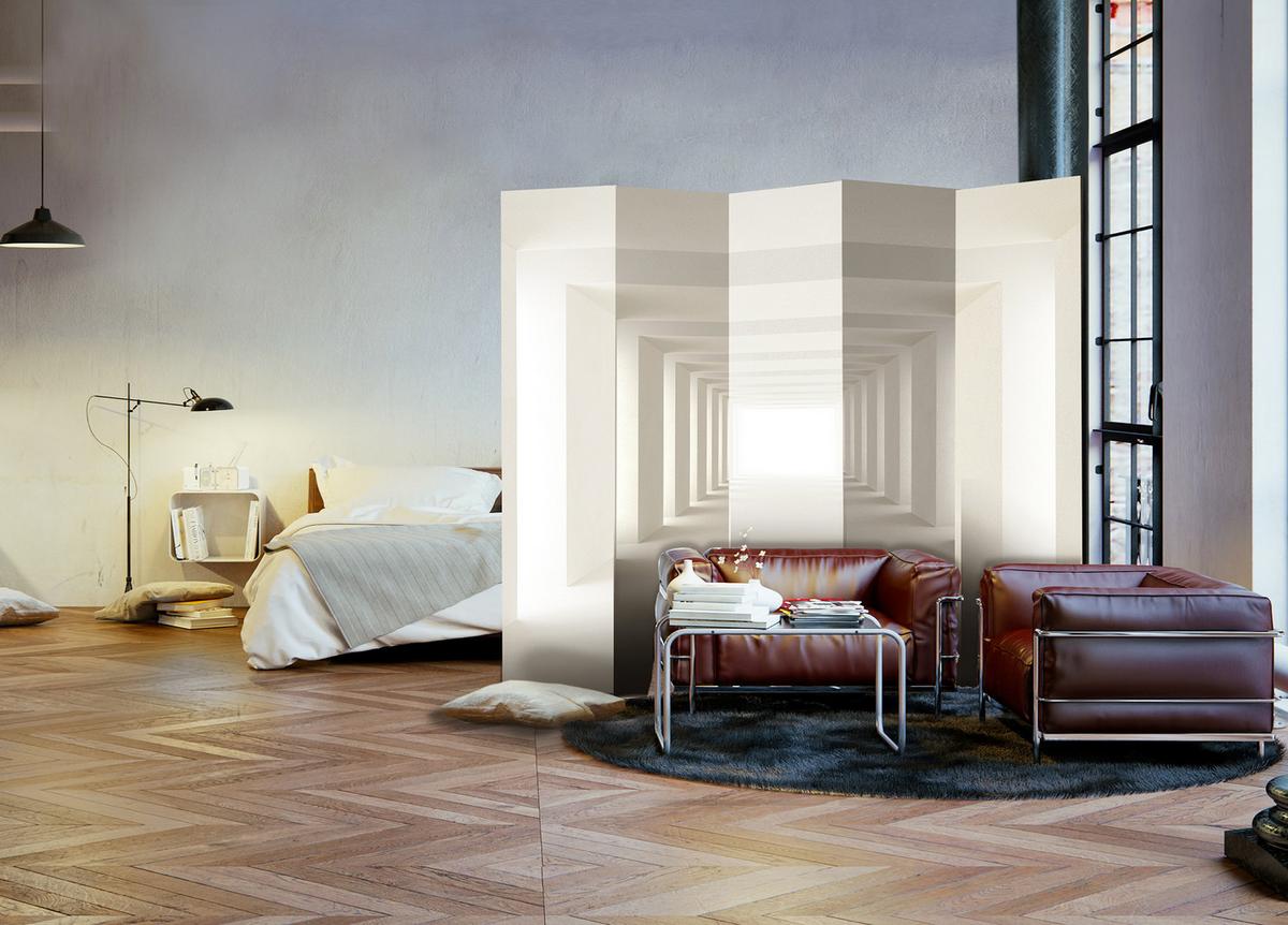 PARAVENT 5-tlg 225x172 cm Tunnel 3D Effekt - Weiß, Holz/Textil (225/172/3cm) - Muralo