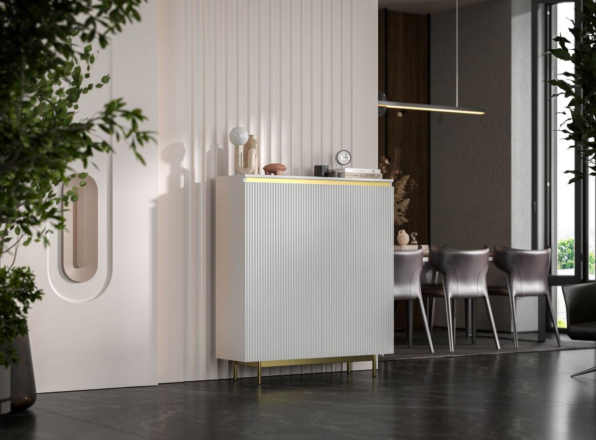 KOMMODE Selene 2D Weiß matt 111 cm mit goldenem Metallrahmen - Goldfarben/Weiß, Holzwerkstoff/Metall (111/125/35cm) - Meble Lindner