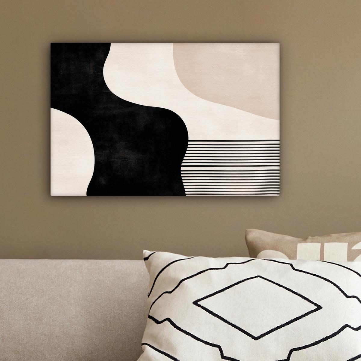 LEINWANDBILD Abstrakt - Japandi - Beige - Modern Deko Schlafzimmer 30x20 cm - Schwarz, Textil (30/20cm) - MuchoWow
