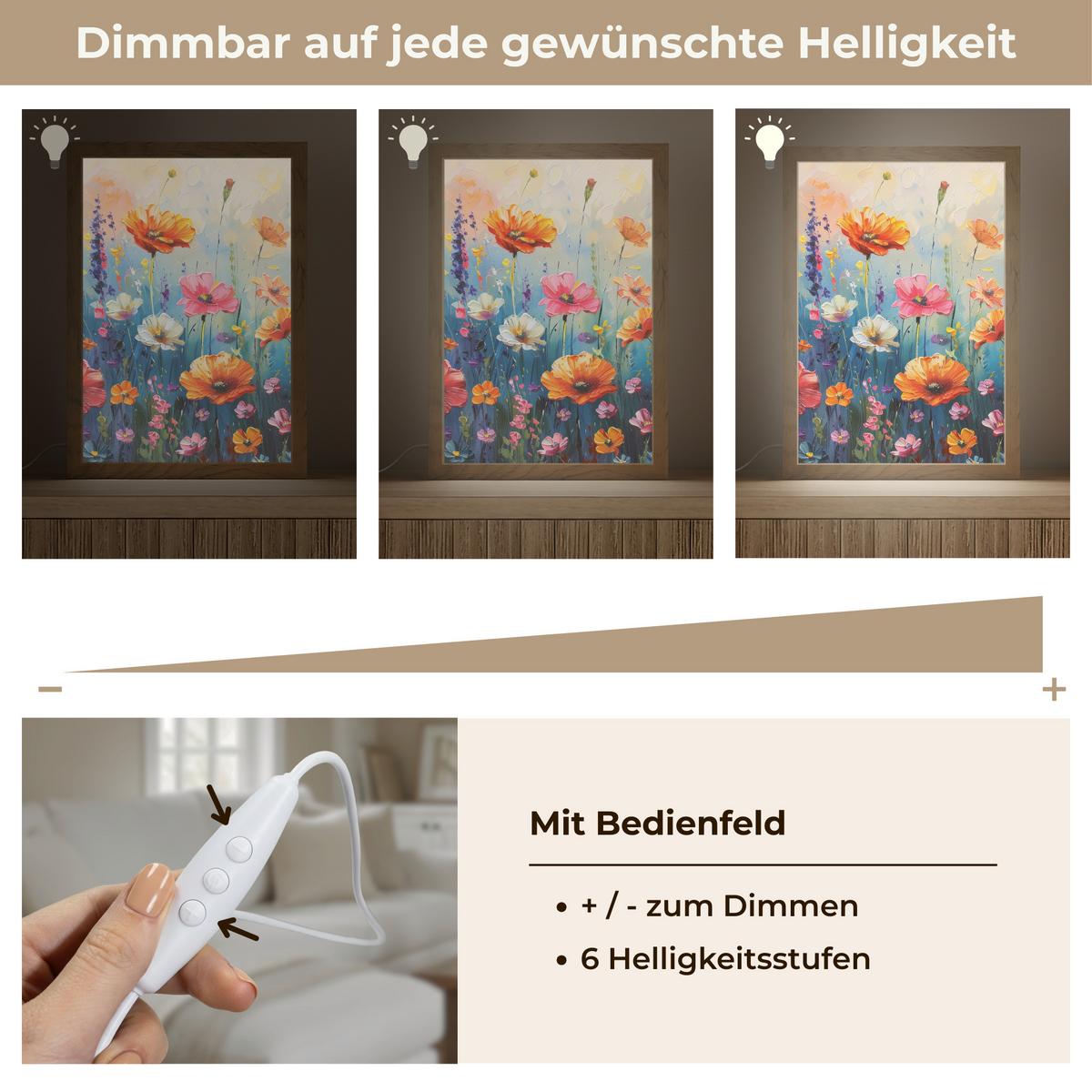 WANDLEUCHTE Blumen - Natur - Aquarell - Kunst 20x30 cm - Multicolor, Holzwerkstoff (20/30/8cm) - OnlyWow
