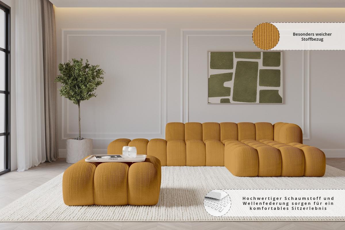 POUF OLEA-PUF 91x87x44 cm Senfgelb Cord Modular Sitzhocker - Dunkelgelb/Schwarz, Holzwerkstoff/Kunststoff (91/44/87cm) - ALTDECOR