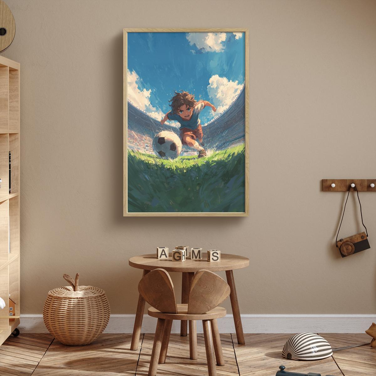 WANDLEUCHTE MIT AKKU Stadion - Fußballer - Ball 60x90 cm - Blau, Holzwerkstoff (60/90/8cm) - OnlyWow