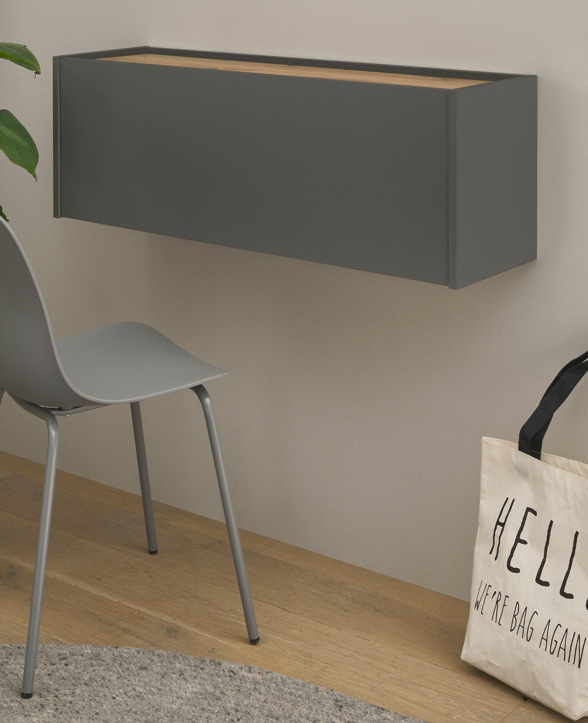 SEKRETÄR Grau matt, Eiche Wotan 100 cm, Wandschrank mit klappbarem Oberboden - Eiche Wotan/Grau, Holzwerkstoff (30/100/35cm) - Furn.Design