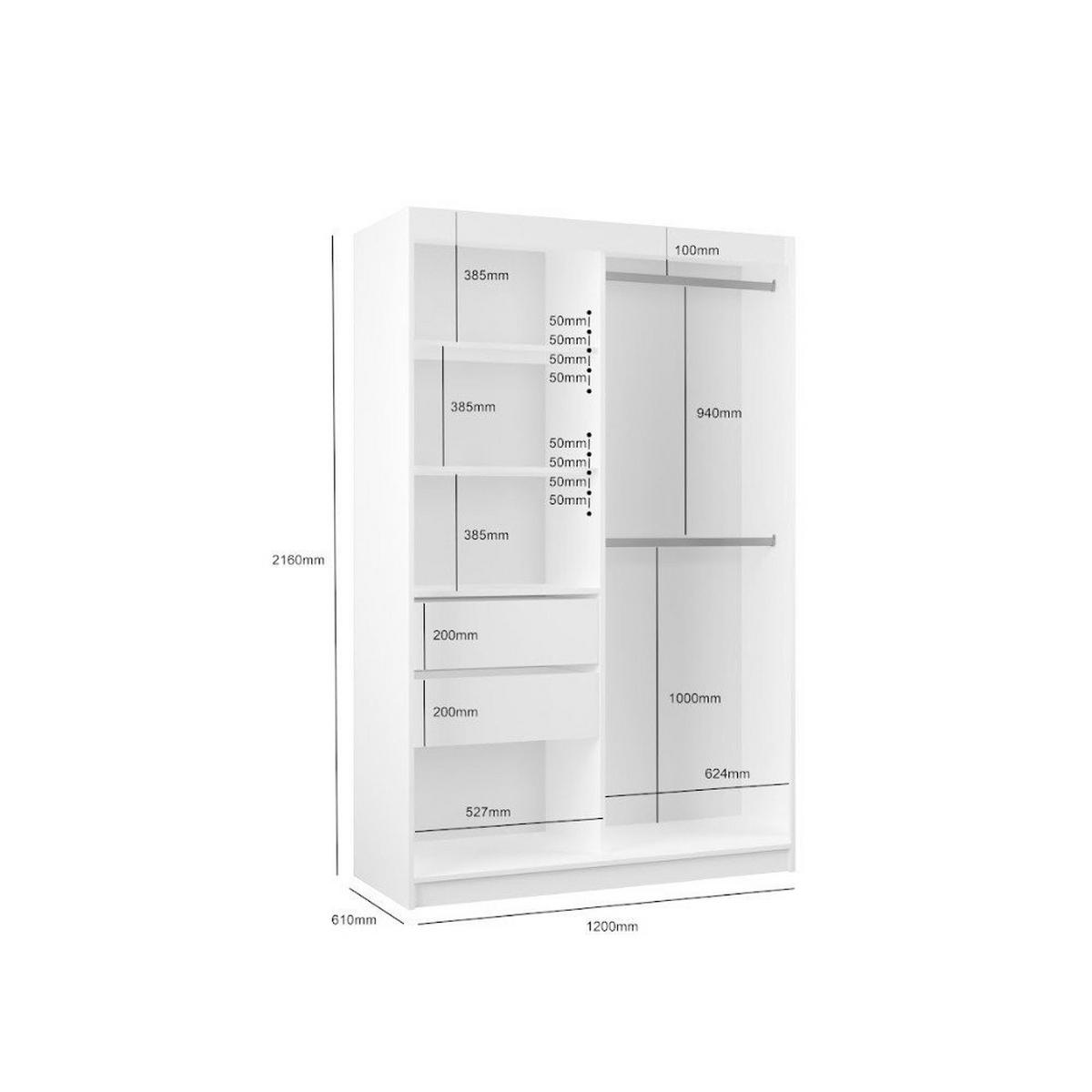 SCHWEBETÜRENSCHRANK BELLINA 120/216/61 cm Modern Kleiderschrank 2-türig mit Spiegel Nussbaumfarben - Nussbaumfarben, Holzwerkstoff (120/216/61cm) - MASSENO