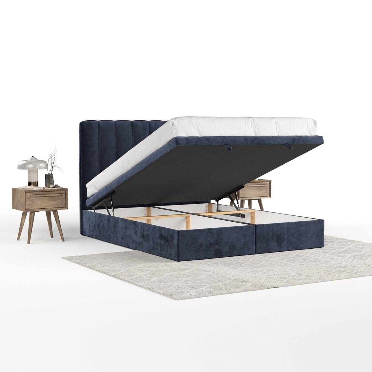 POLSTERBETT Vienna mit Stauraum 120/200 cm Marineblau im Lotta Stoff - Schwarz/Dunkelblau, Holz/Holzwerkstoff (120/200cm) - AltaBeds