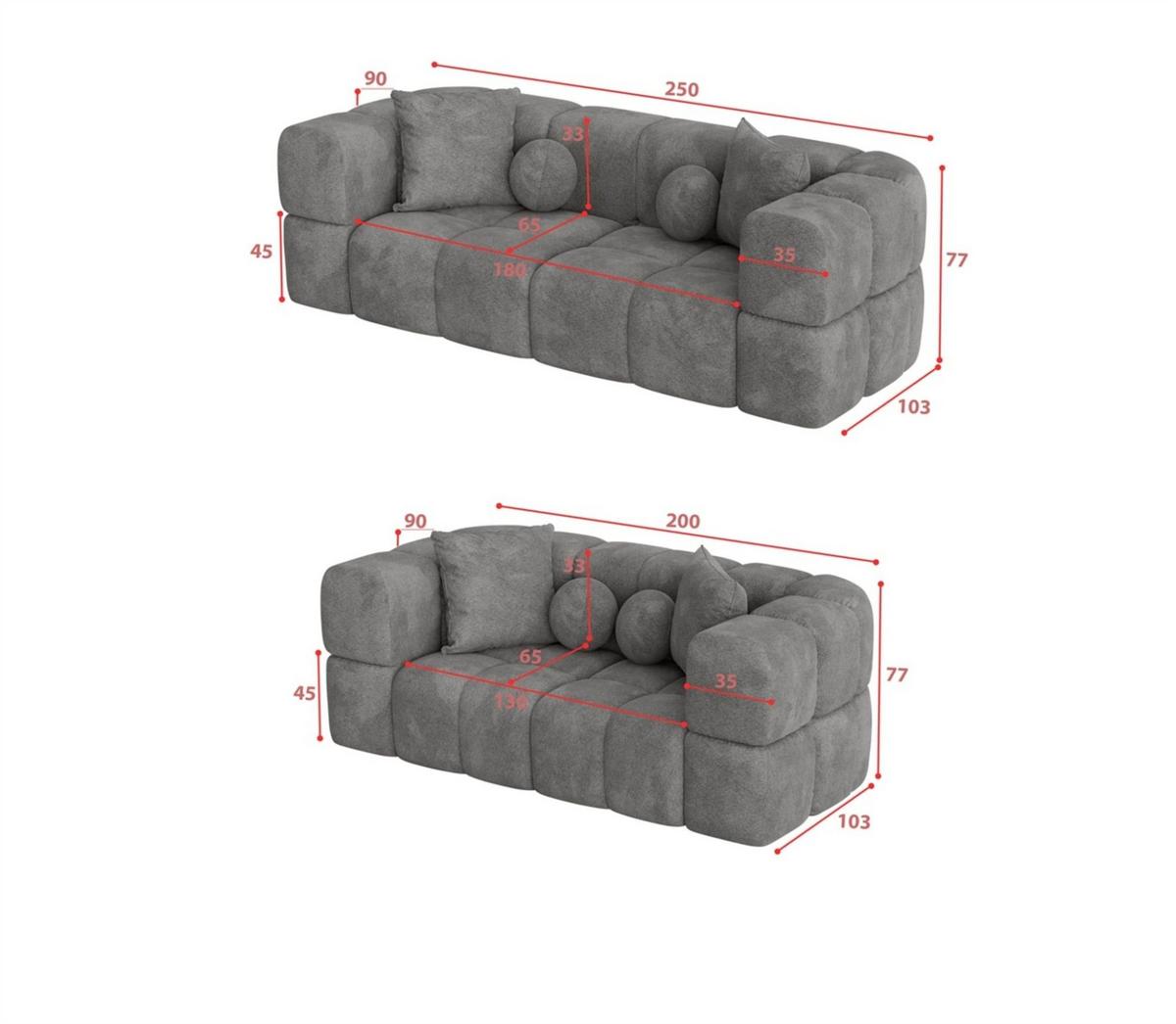 SOFASET Vega 3-2 Inkl. Hocker - Beige, Holzwerkstoff/Textil (250/77/103cm) - Fun Möbel