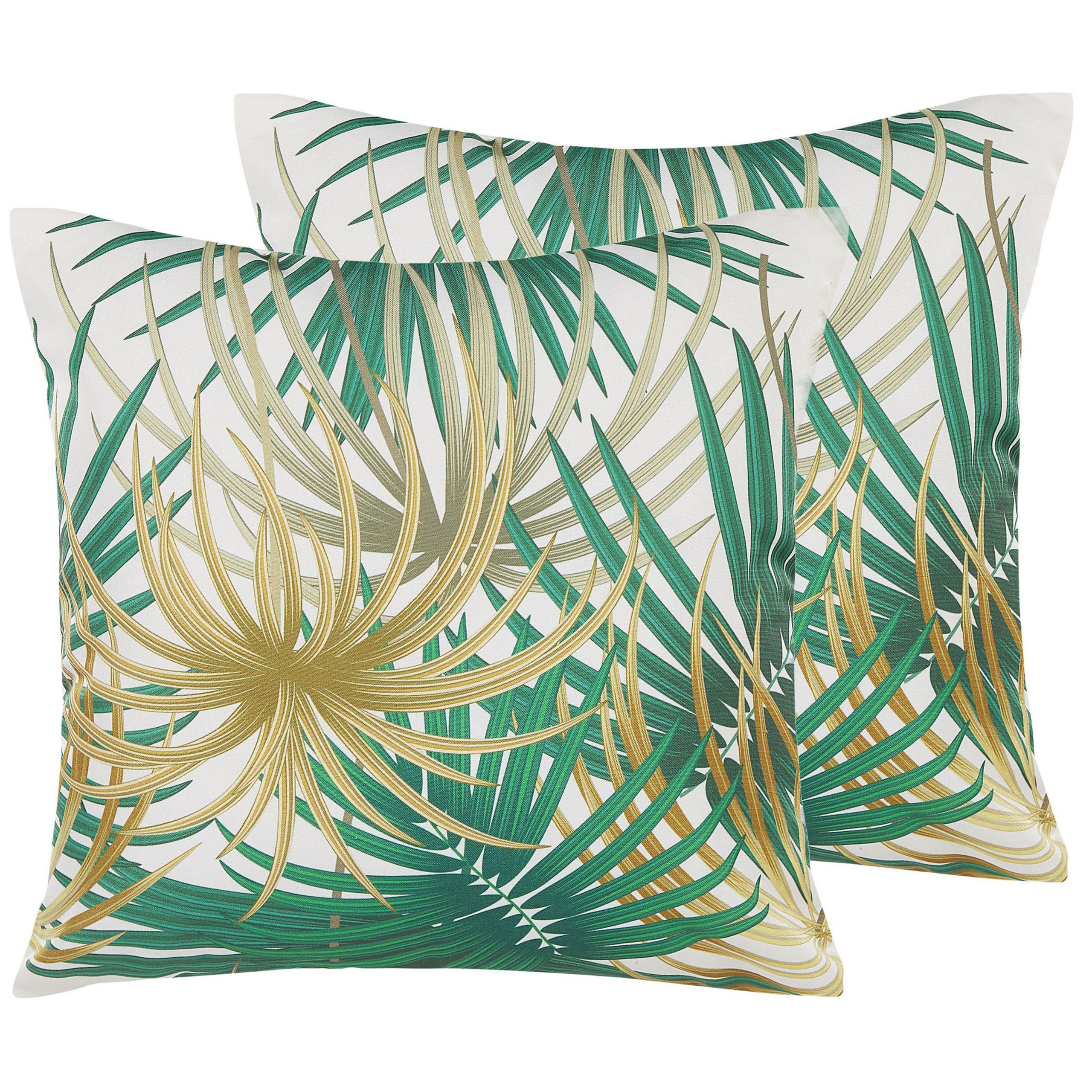 GARTENKISSEN 2er-Set Palmenmuster bunt 45/45 cm Gaiana - Grün, Textil (45/45cm) - Beliani