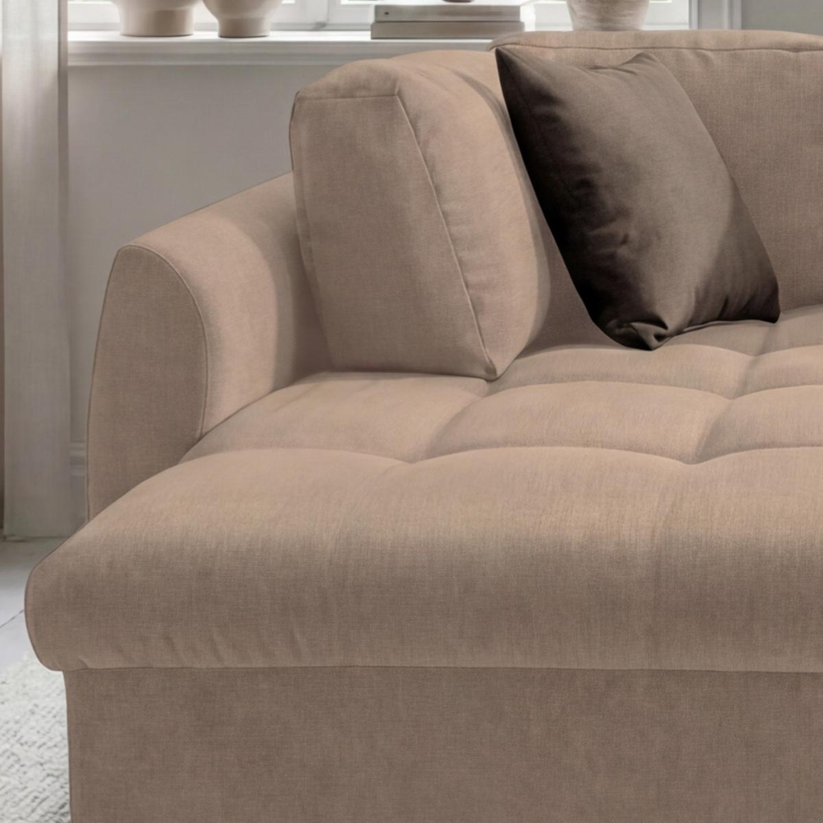 ECKSOFA mit Schlaffunktion, Wellenunterfederung, Ottomane links B250/T190/H84 cm, Liegefl. 179x190 cm, Mikrofaser Hellbraun / 17012 - Hellbraun/Chromfarben, Textil/Metall (250/190cm) - luma-home