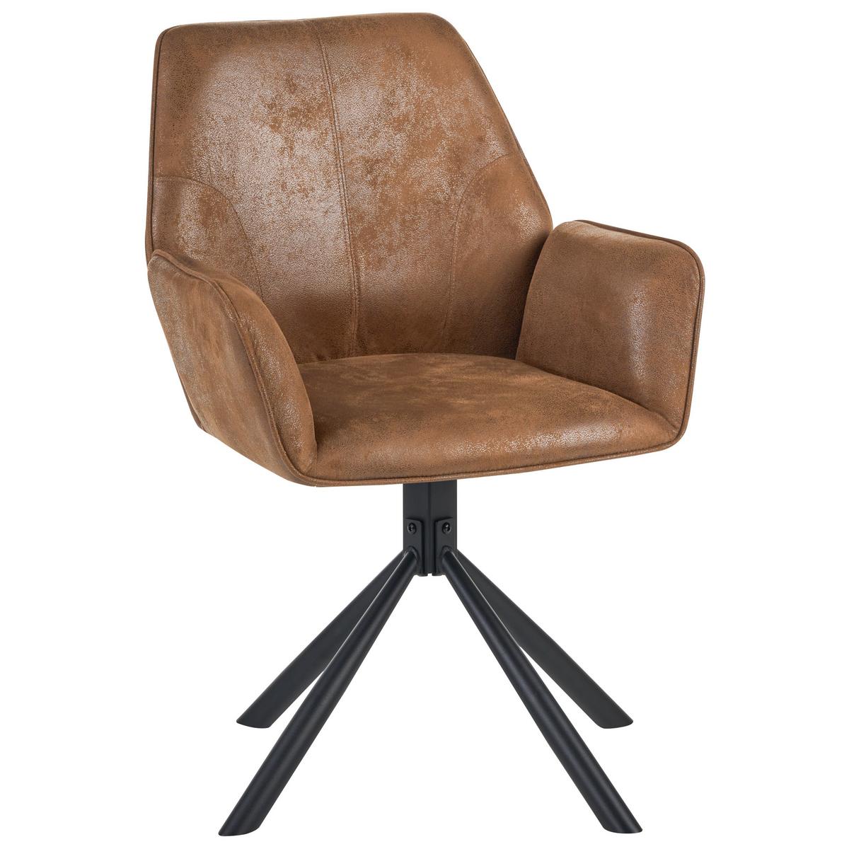 ESSZIMMERSTUHL 2er-Set drehbar Kunstwildleder Hellbraun Warner - Hellbraun, Textil (63/94/58cm) - Beliani