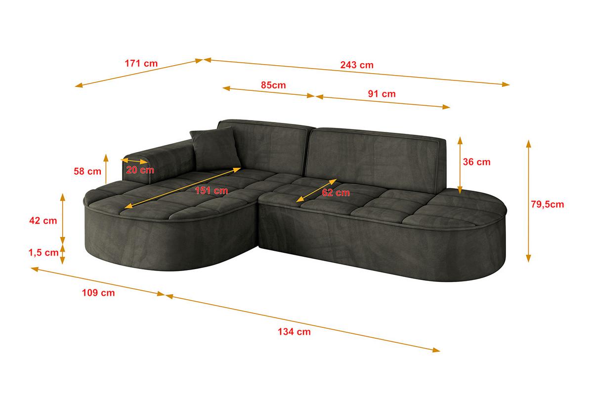 ECKSOFA Ottomane Links TARO-L1 - 243x171x79,5 cm Schwarz - Schwarz, Holzwerkstoff/Textil (243/171cm) - ALTDECOR