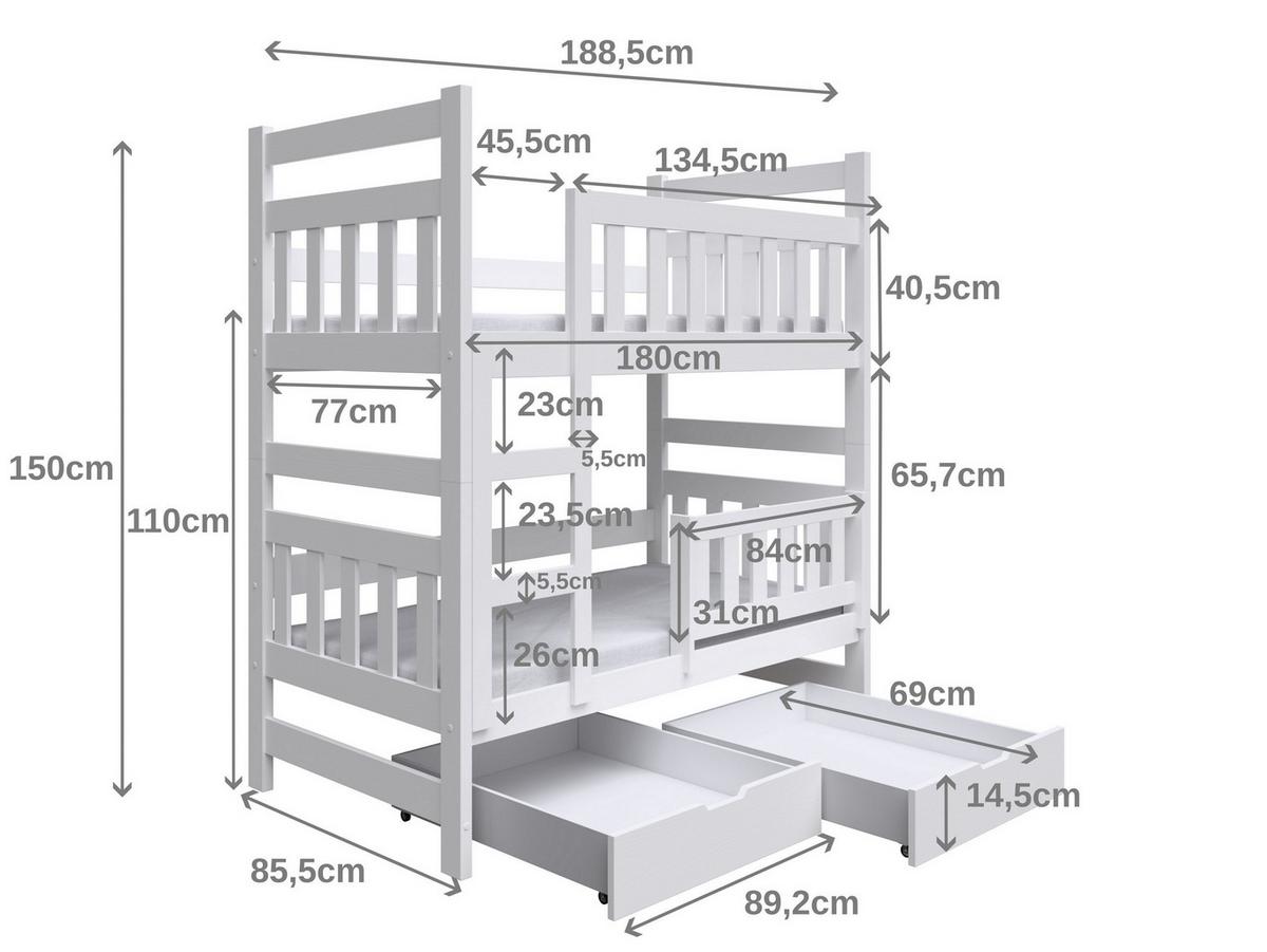 ETAGENBETT DINOS mit Bettkasten 80x185 cm Kieferfarben - Kieferfarben, Holz (80/185cm) - MASSENO