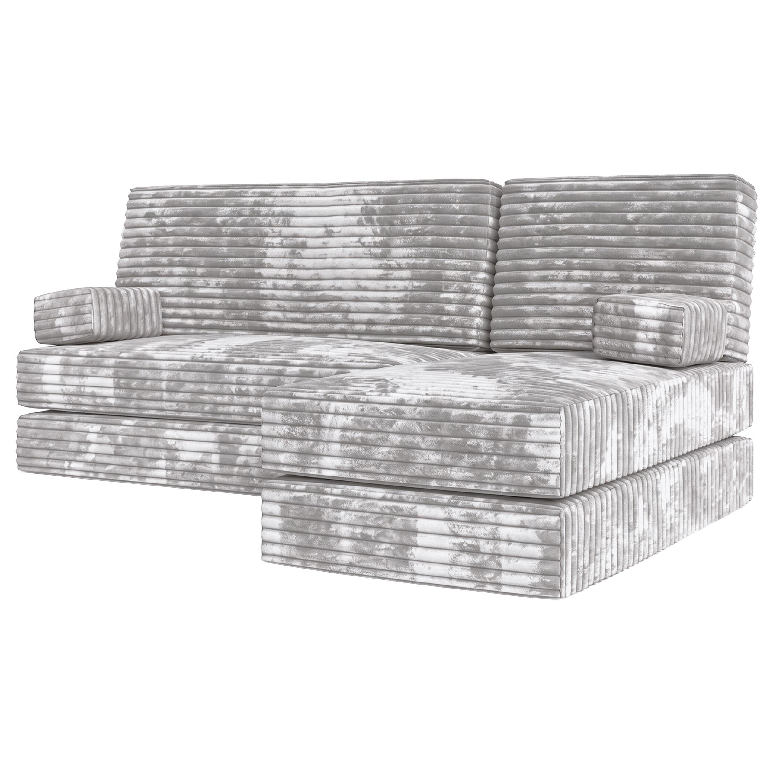 ECKSOFA NOTIA modulares Boneless Sofa mit Schlaffunktion Hellgrau Cordstoff - Grau, Textil (200/120cm) - MASSENO