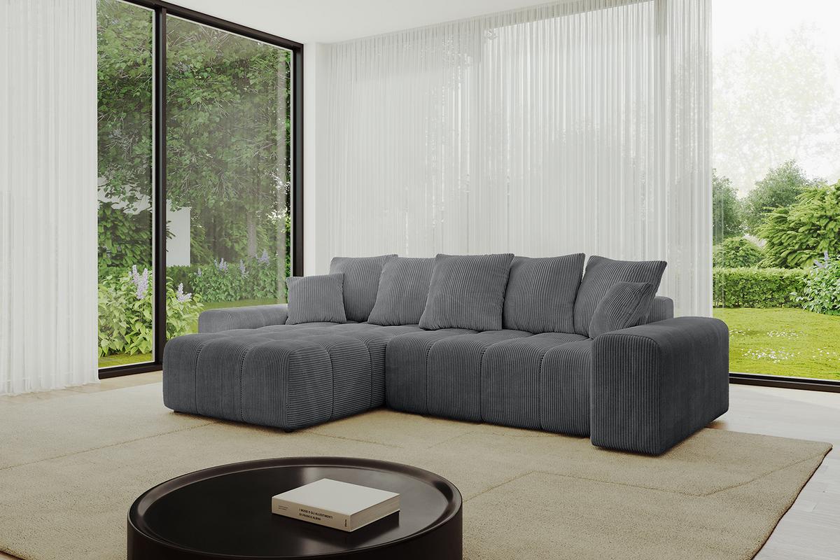 ECKSOFA Ottomane links ENIL-L 297x189x68 Dunkelgrau Cord - Dunkelgrau, Holzwerkstoff/Kunststoff (297/189cm) - ALTDECOR