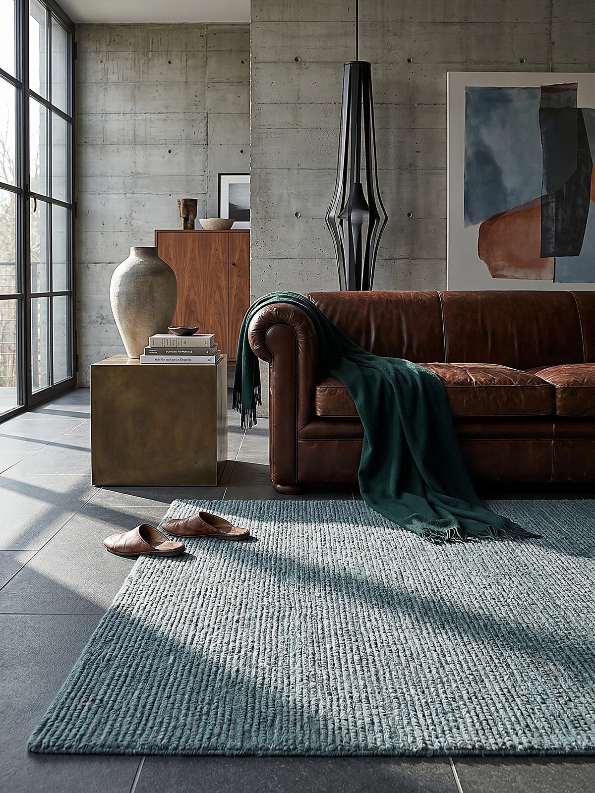 WOLLTEPPICH ALNE, einfarbig, Türkis, 120 x 170 cm - Blau, Textil (170/120cm) - KADIMA DESIGN