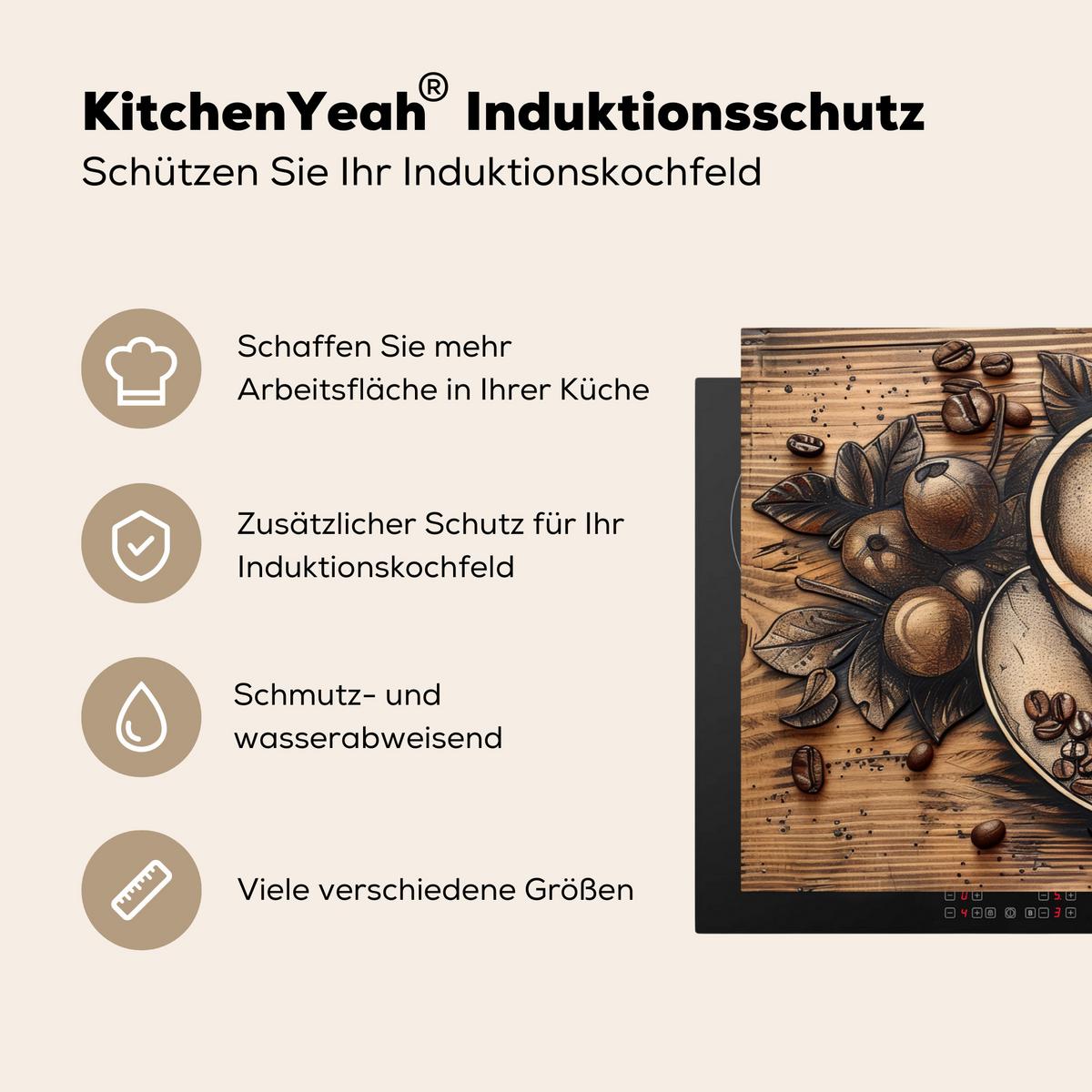 HERDABDECKPLATTE Kaffee - Vintage - Braun - Tasse - Holz Induktionsschutz 89.6x51.6 cm - Cappuccino, Kunststoff (89.6/51.6/0.2cm) - MuchoWow