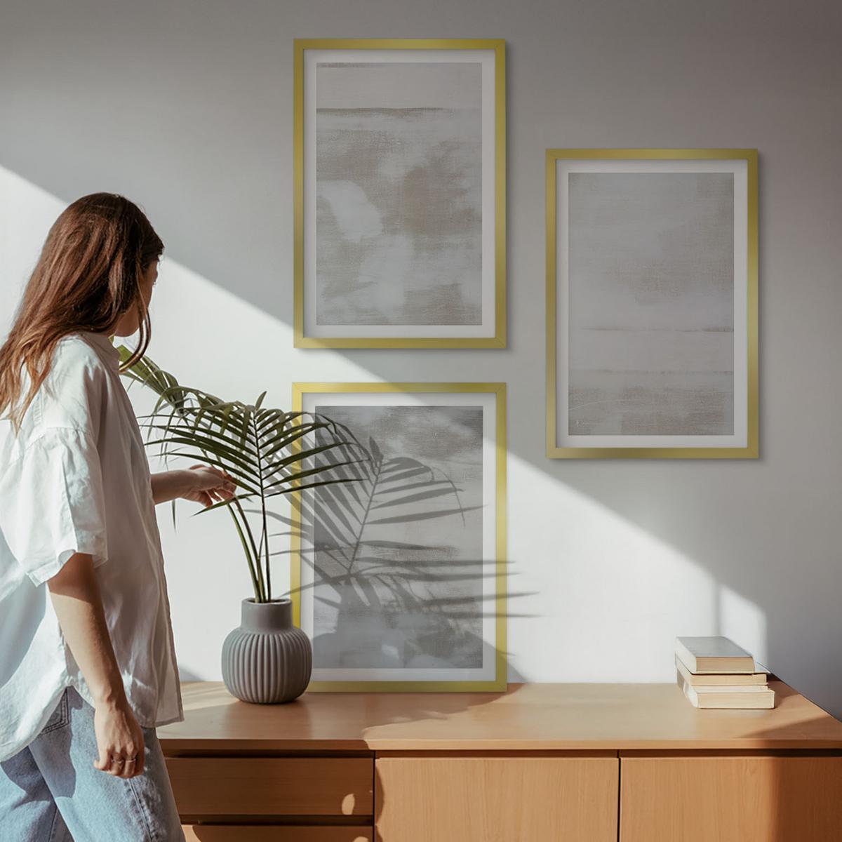 BILDER SET 3er Set - 40x60 cm Goldrahmen - Moderne, Used-Look-Texturen - Goldfarben, Kunststoff (40/60cm) - TULUP
