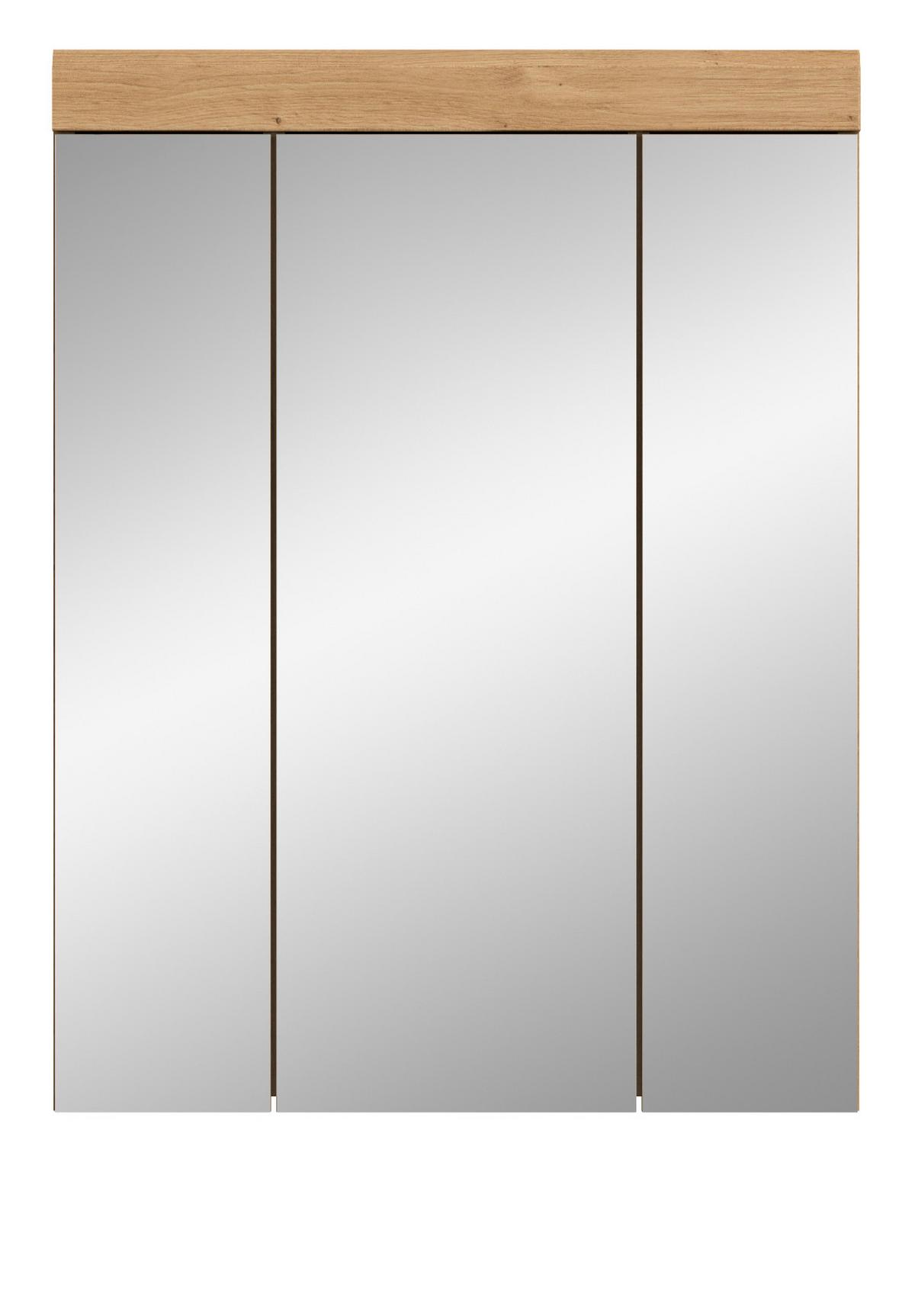 SPIEGELSCHRANK Salbei grün, Eiche Artisan 60 cm, Badschrank 3-türig - Eiche Artisan, Glas/Holzwerkstoff (60/79/18cm) - Inn.Furn